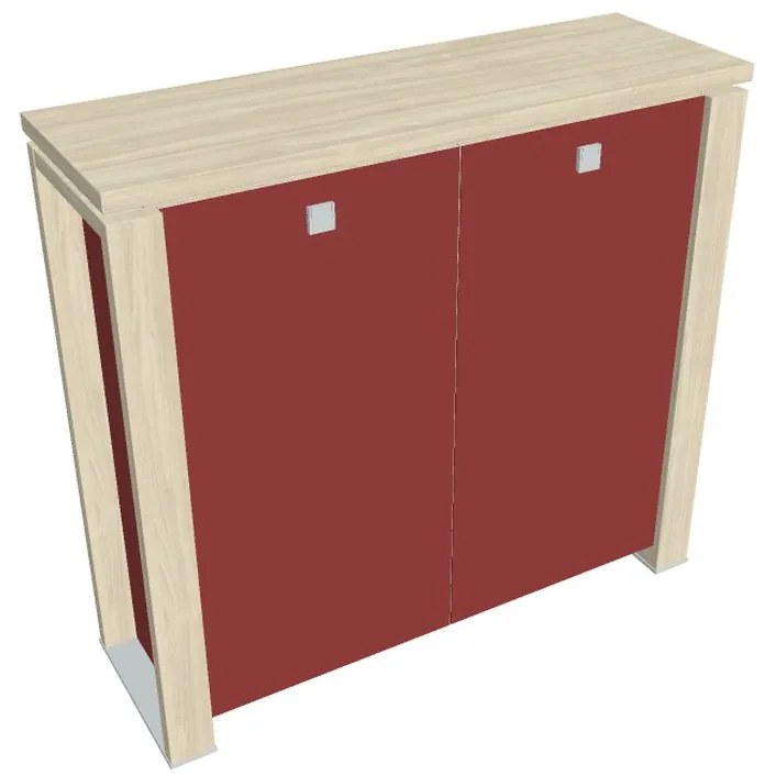 Dulap mediu Verno+ S 140 x 46 x 130 cm, uși de sticlă, salcâm / roșu