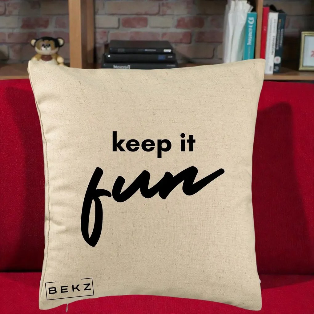 Perna Decorativa Keep It Fun, 40x40 cm, Bej, Husa Detasabila, Perna Inclusa, BEKZ®