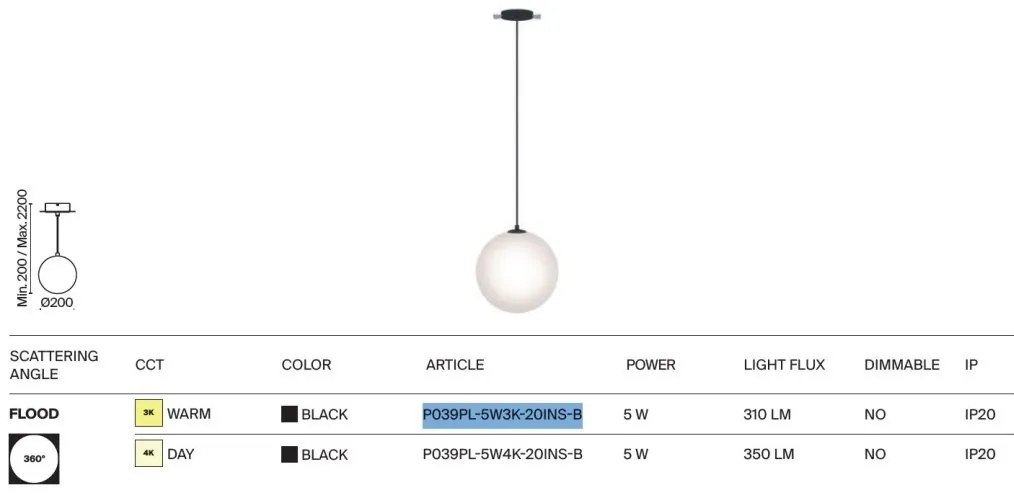 Pendul LED incastrabil design tehnic Luna negru, 3000K