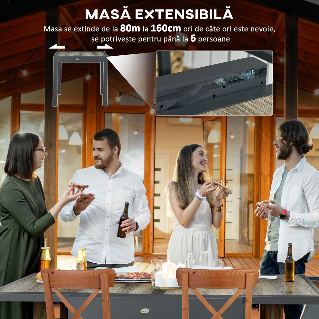 Outsunny Masă de Grădină Extensibilă 80/160x80x75 cm, Masă de Dining pentru 6 Persoane Dreptunghiulară din Aluminiu cu Blat din Plastic, pentru Terasă, Balcon și Exterior, Bej | Aosom Romania
