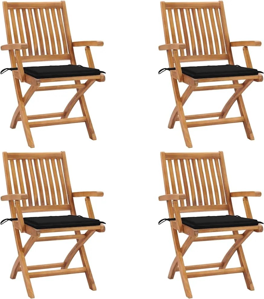 vidaXL Scaune grădină pliabile cu perne, 4 buc, lemn masiv de tec
