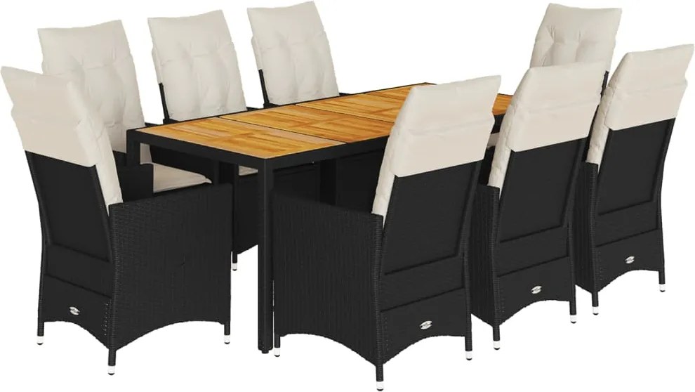 vidaXL Set mobilier de grădină cu perne, 9 piese, negru, poliratan