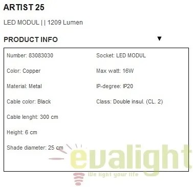 Lustra,Pendul design modern, diam.25cm, finisaj cupru, LED Artist 25 83083030 DFTP