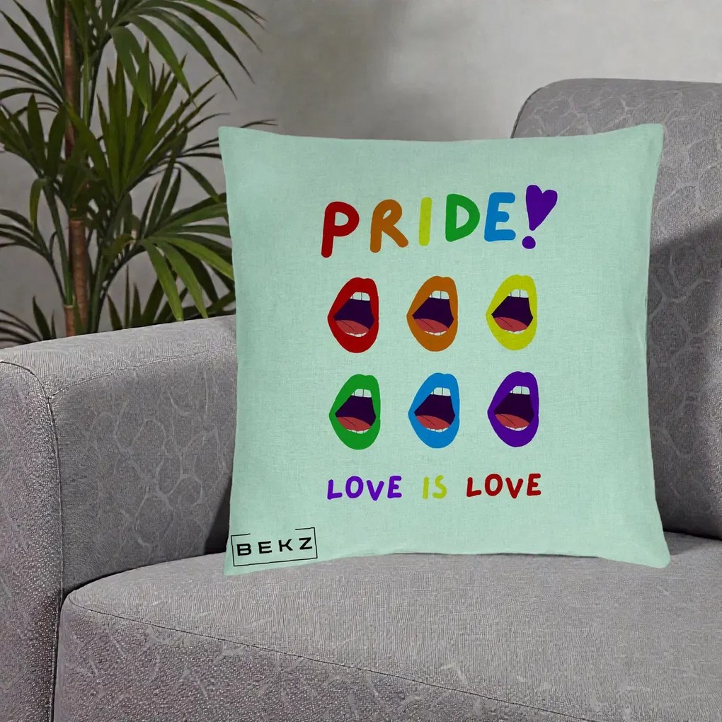 Perna Personalizata Pride Love is Love Curcubeu, 40x40 cm, Verde Menta, Husa Detasabila, Perna Inclusa, BEKZ®
