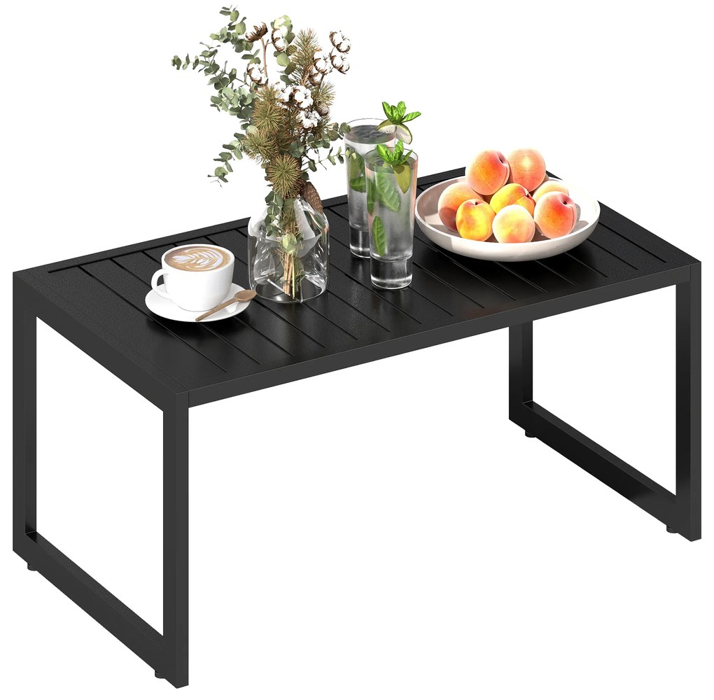 Outsunny Masă de cafea exterioară cu blat cu lamele, cadru din aluminiu, pentru balcon, terasă, 90 x 50 x 42 cm, negru | Aosom Romania