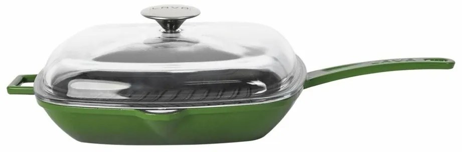 LAVA Metal Tigaie din fontă pentru grătar cu capacverde, 28 x 28 cm