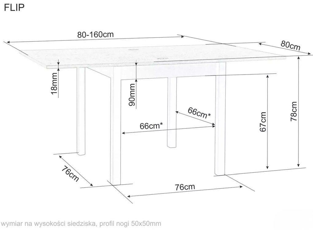 Masa extensibila de dining FLIP 80(160)X80 cm, stejar Cremona Torro/casmir