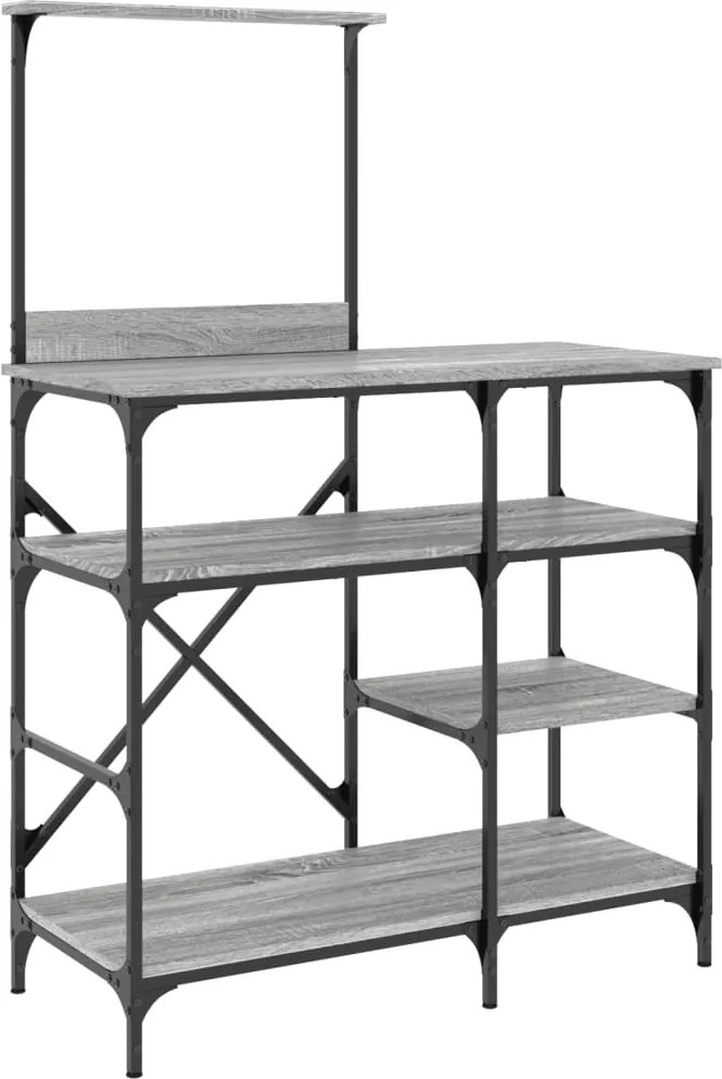 vidaXL Raft brutărie, gri sonoma, 90x40x132 cm, lemn prelucrat/metal