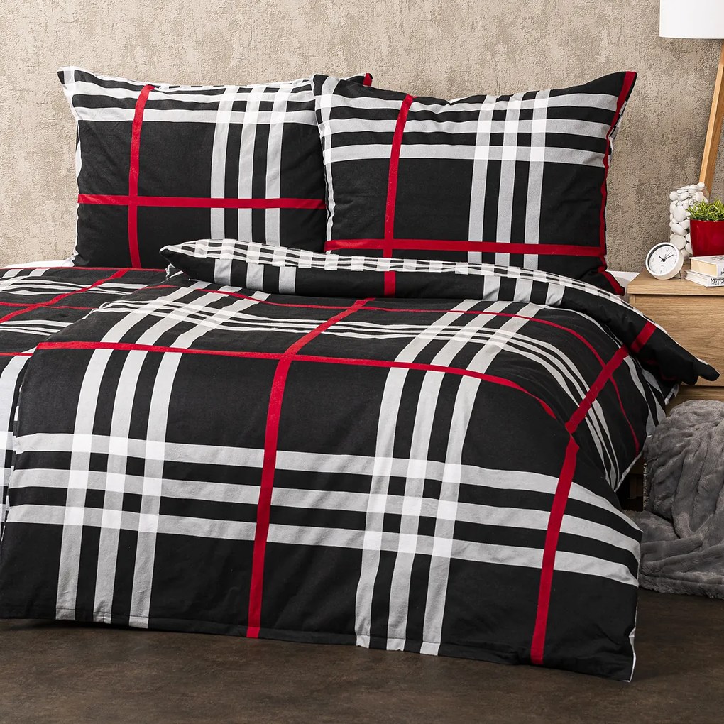 Lenjerie de pat bumbac flanel 4Home Cub negru, 220 x 200 cm, 2 buc. 70 x 90 cm