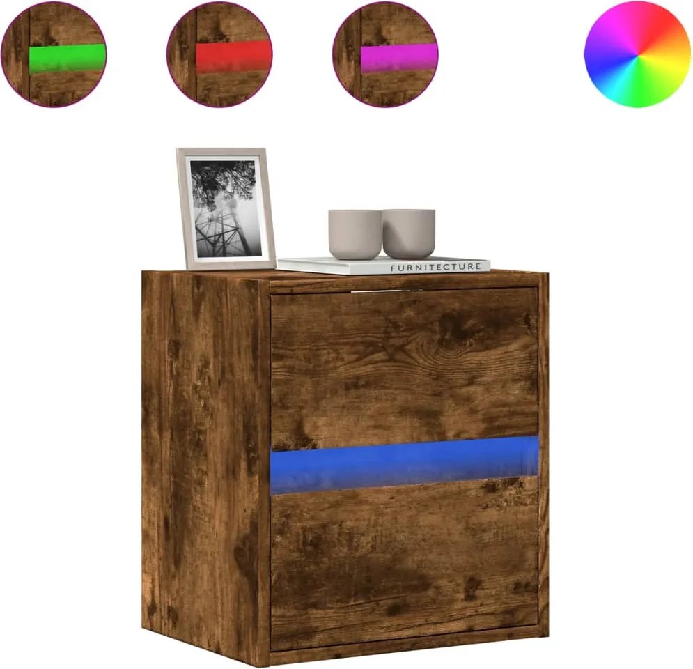 vidaXL Comodă TV de perete cu lumini LED, stejar fumuriu, 41x31x45 cm