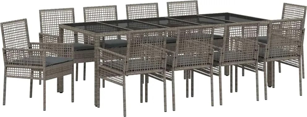 vidaXL Set de masă pentru grădină 11 pcs Gri poliratan