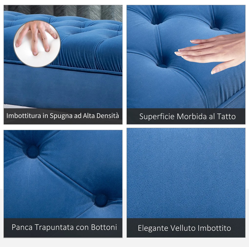 HOMCOM Bancă Hol, Bancă la Capătul Patului din Catifea Albastru Închis, Design Modern cu Picioare Metalice Aurii, 118x45x42cm | Aosom Romania