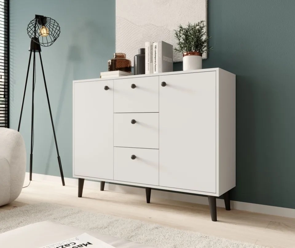 Comodă cu doua usi si trei sertare, 120x35x93 cm, BESA, ADRK Furniture (Culoare: Artisan / Negru)