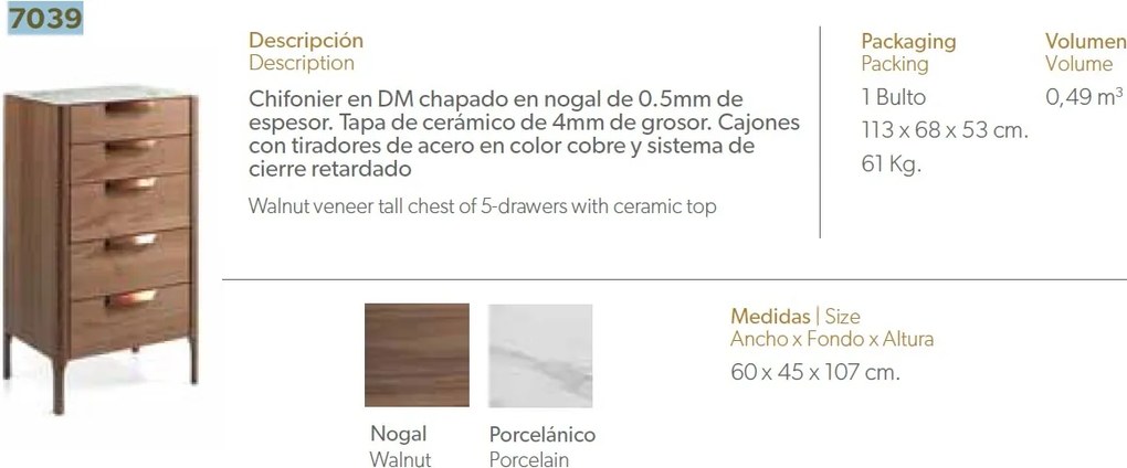 Dulapior cu 5 sertare design elegant Glayds AC-CP1806-A