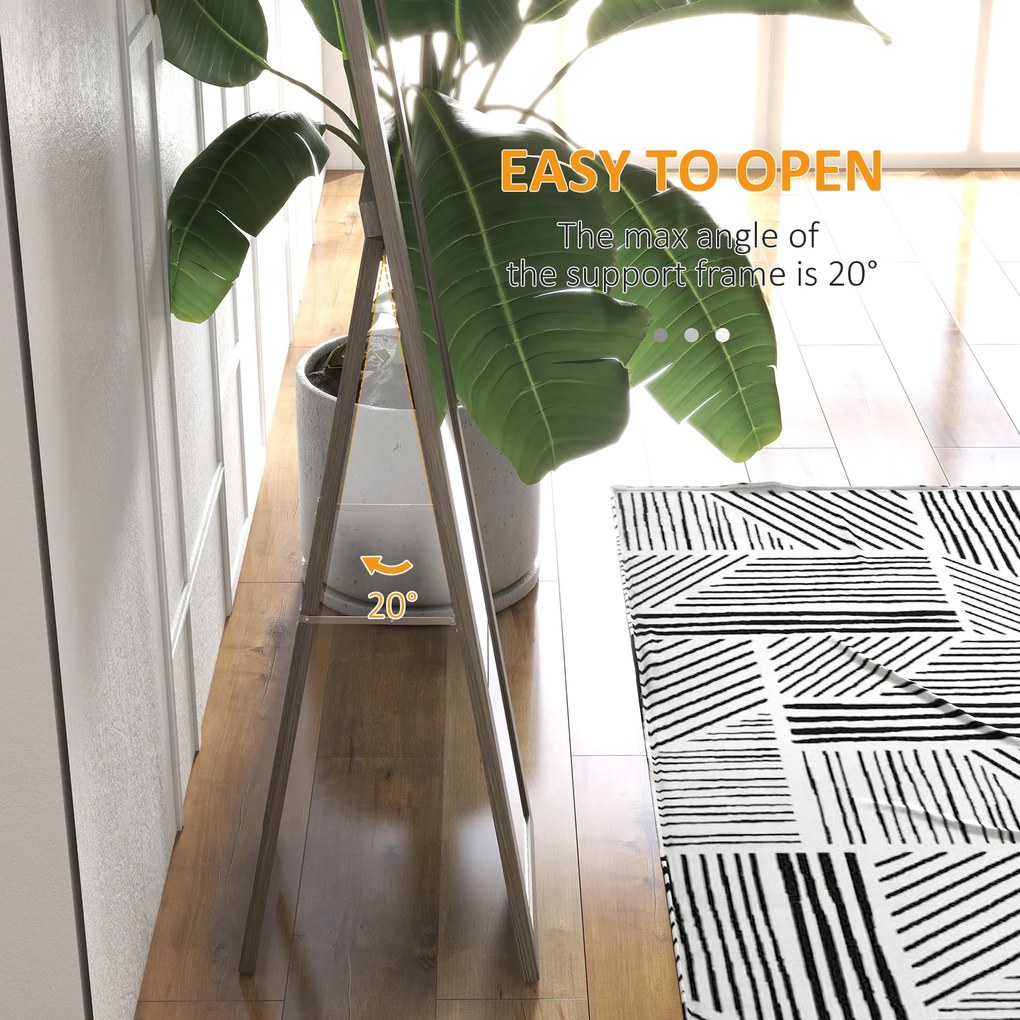 HOMCOM Oglindă Autoportantă Modernă, 37x157 cm, Oglindă de Perete și de Podea în Mărime Naturală cu Ramă din Lemn și Suport, pentru Dormitor, Living și Hol, Gri | Aosom Romania