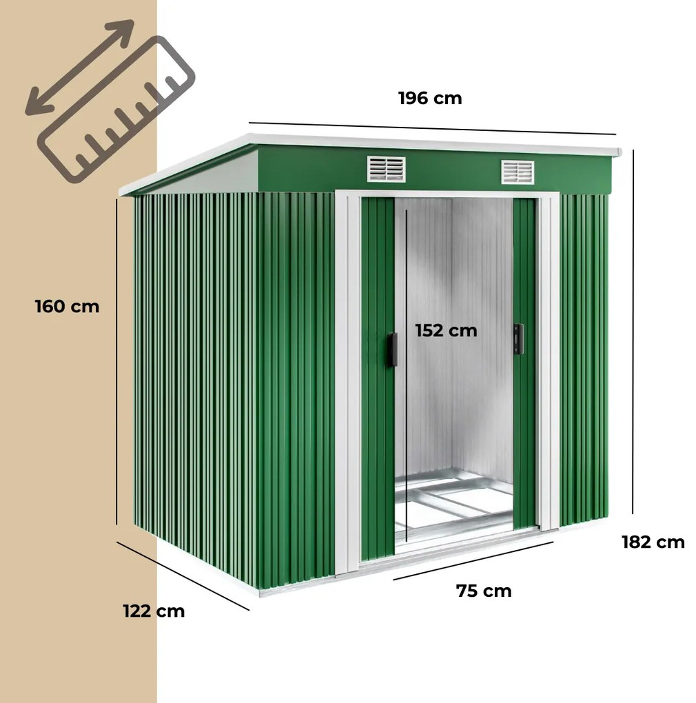 Depozit de unelte pentru grădină L, 196x122x182cm, verde Gardebruk