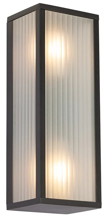 Aplică de perete exterioară neagră cu sticlă nervurată cu 2 lumini IP44 - Charlois