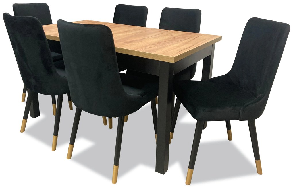 Set masă scaune pentru sufragerie Alita 4 (stejar auriu + negru) (pentru 6 persoane). 1036008
