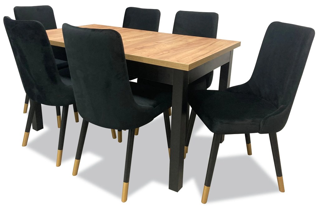 Zondo Set masă scaune pentru sufragerie Alita 4 (stejar auriu + negru) (pentru 6 persoane). 1036008
