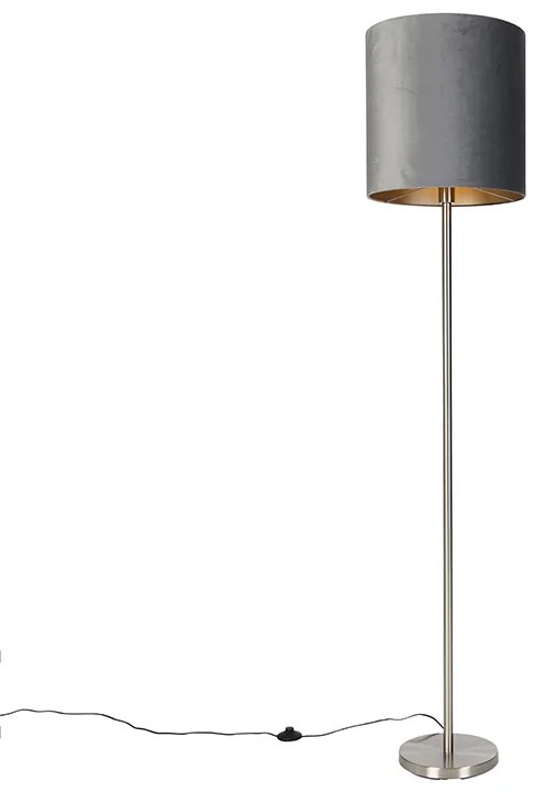 Lampă de podea modernă, oțel, nuanță de țesătură gri 40 cm - Simplo
