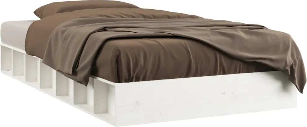 vidaXL Cadru de pat single, alb, 90x190 cm, lemn masiv