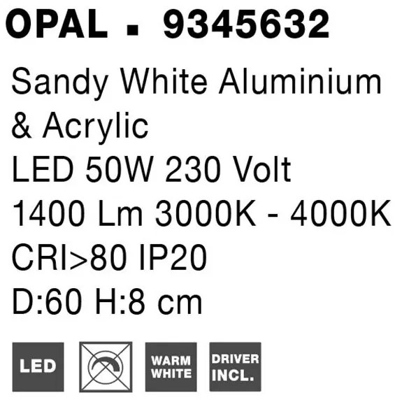 Lustra LED aplicata design modern OPAL 50W alba
