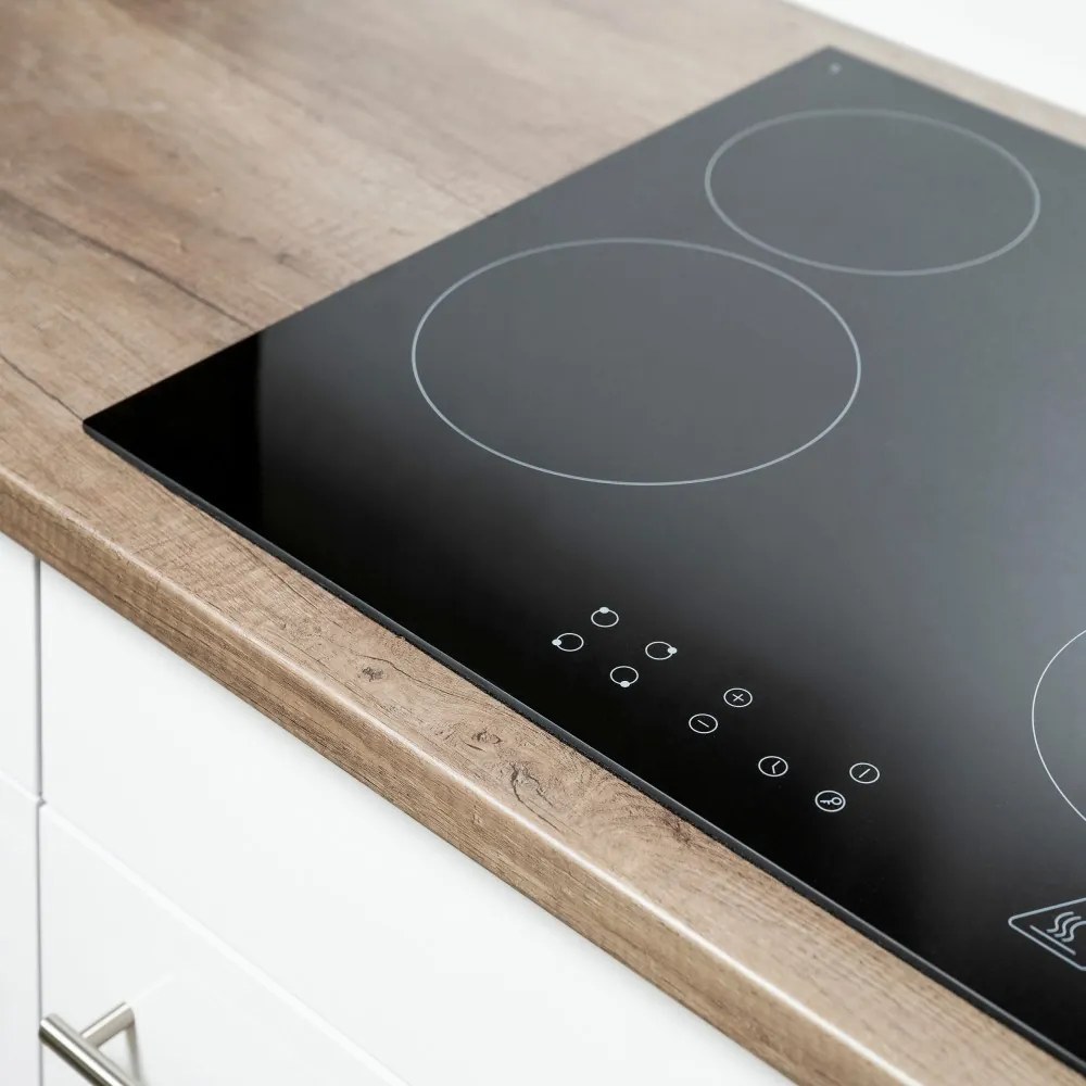 Mobilă de bucătărie de colț Yorki 220, corp din stejar Yorki, cu față alb satinat