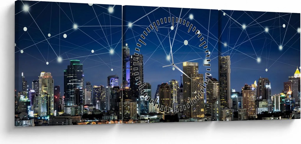 Tablou - Municipiul nocturn (cu ceas) (90x30 cm)