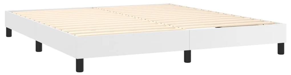 Pat box spring cu saltea, alb, 180x200 cm, piele ecologica Alb, 180 x 200 cm, Design simplu