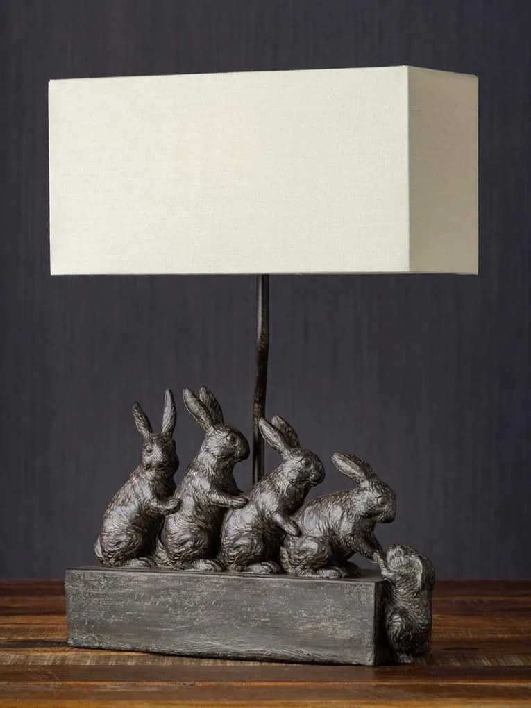 Lampa de masa, din rasina, cu abajur din bumbac, Rabbit