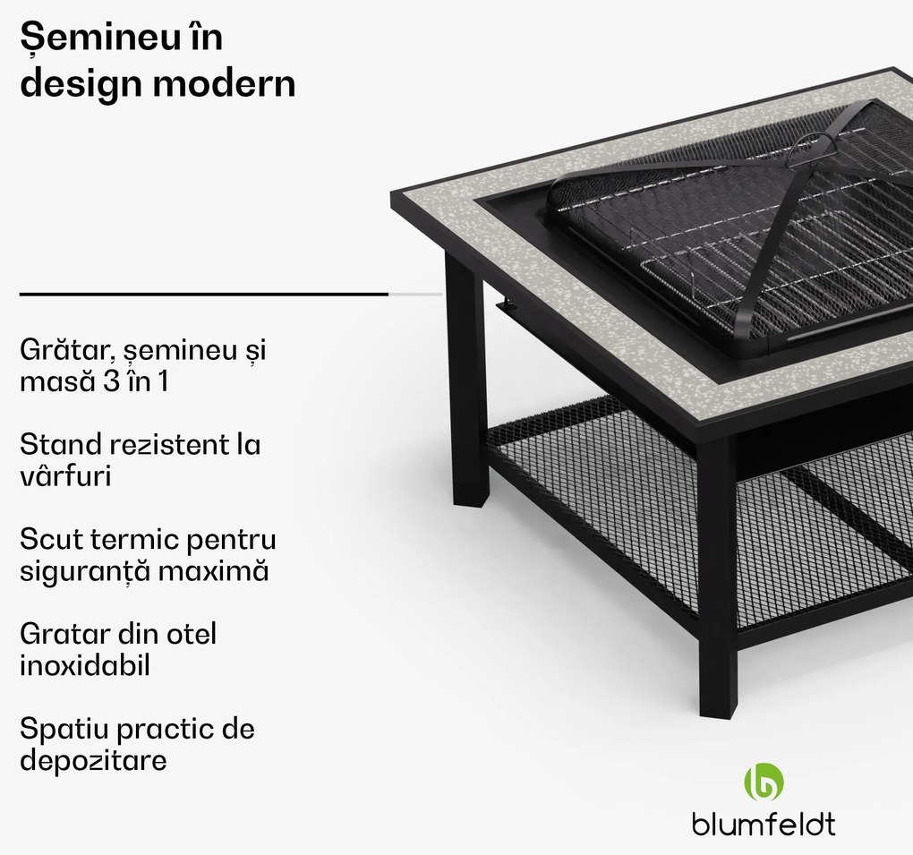 Merano Avanzato 3 în 1, șemineu cu funcție grill, poate fi folosit ca masă