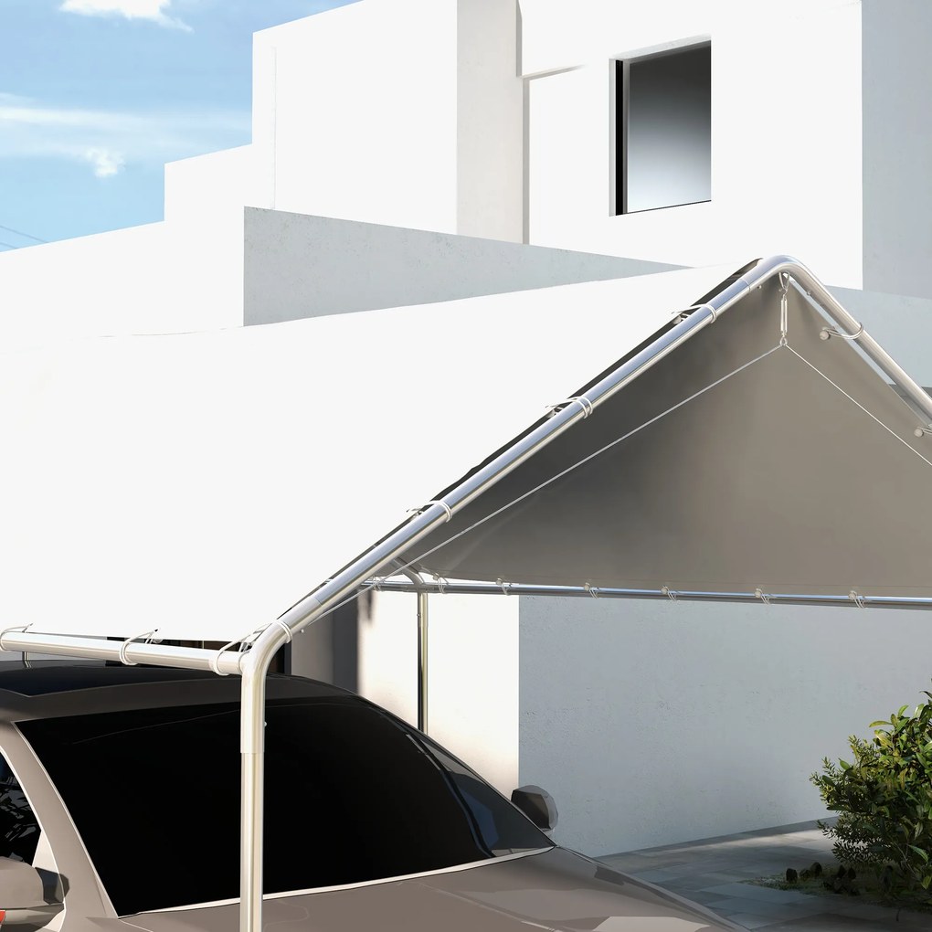 Outsunny Acoperiș pentru Carport 10 x 20 ft, Prelată de Schimb Rezistentă la UV cu Corzi Elastice, Albă | Aosom Romania