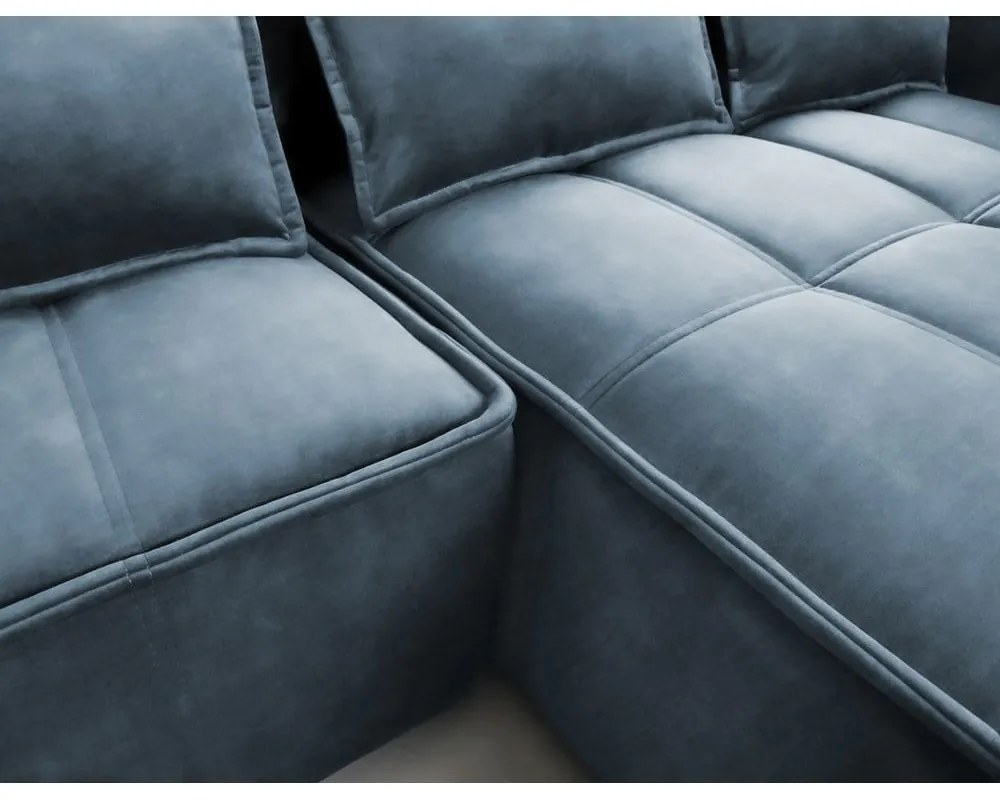 Colțar albastru extensibil/cu spațiu de depozitare cu tapițerie din catifea (cu colț pe partea dreaptă/cu șezlong) Campo – ELTAP