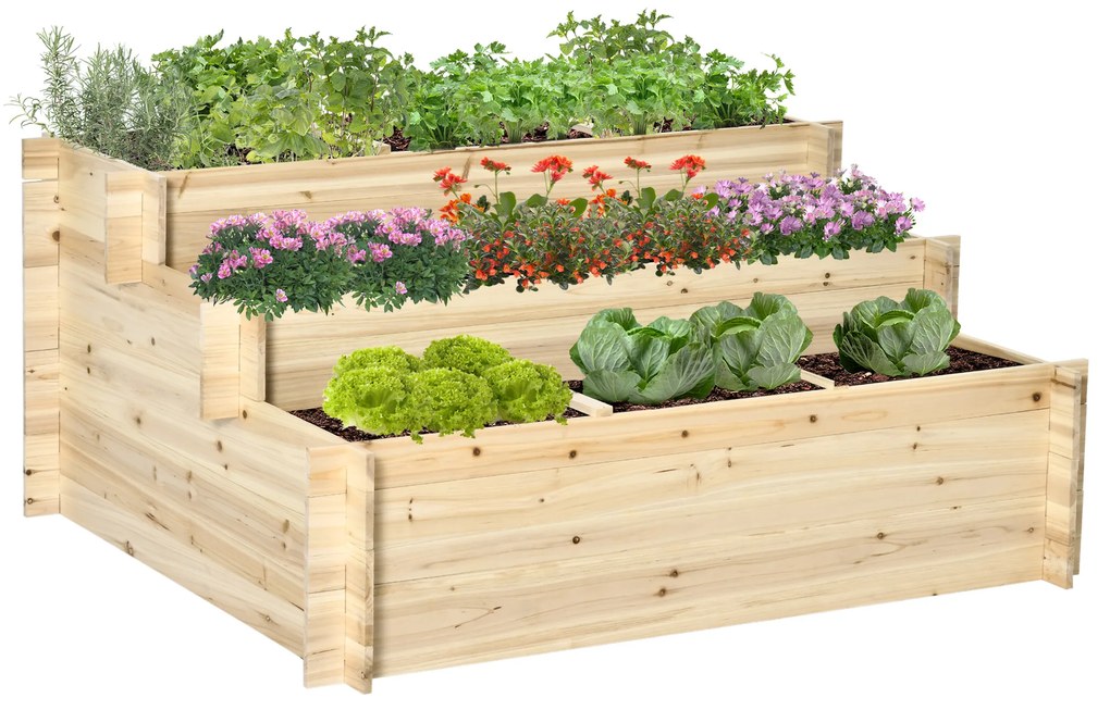 Outsunny Pat de Grădină Înălțat cu 9 Grile de Cultivare și 3 Niveluri, Țesătură Netesută pentru Legume și Flori, Interior și Exterior | Aosom Romania
