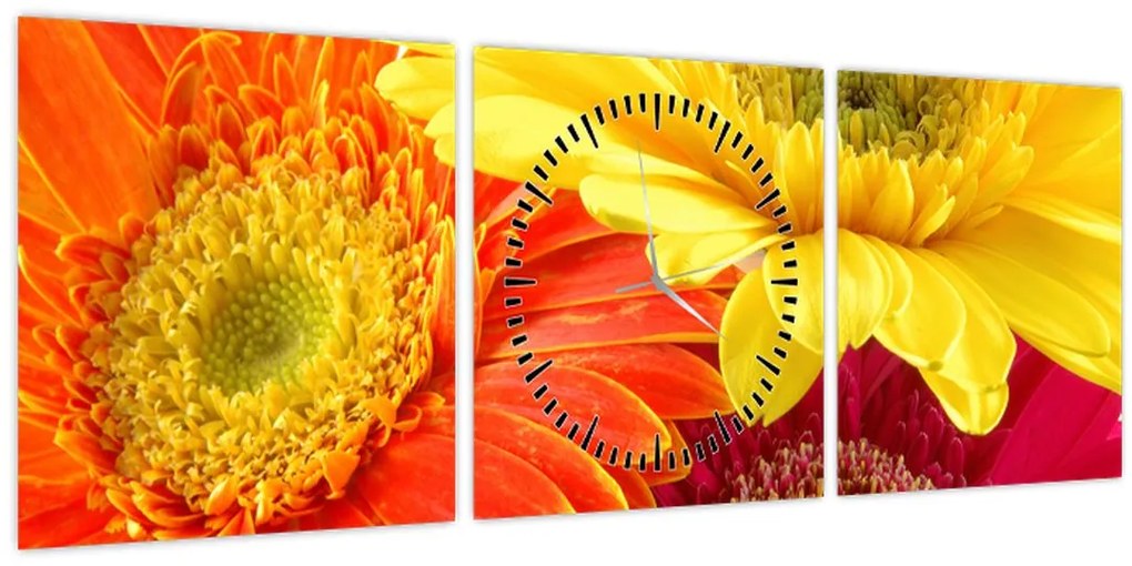 Tablou - Flori Gerbery (cu ceas) (90x30 cm)