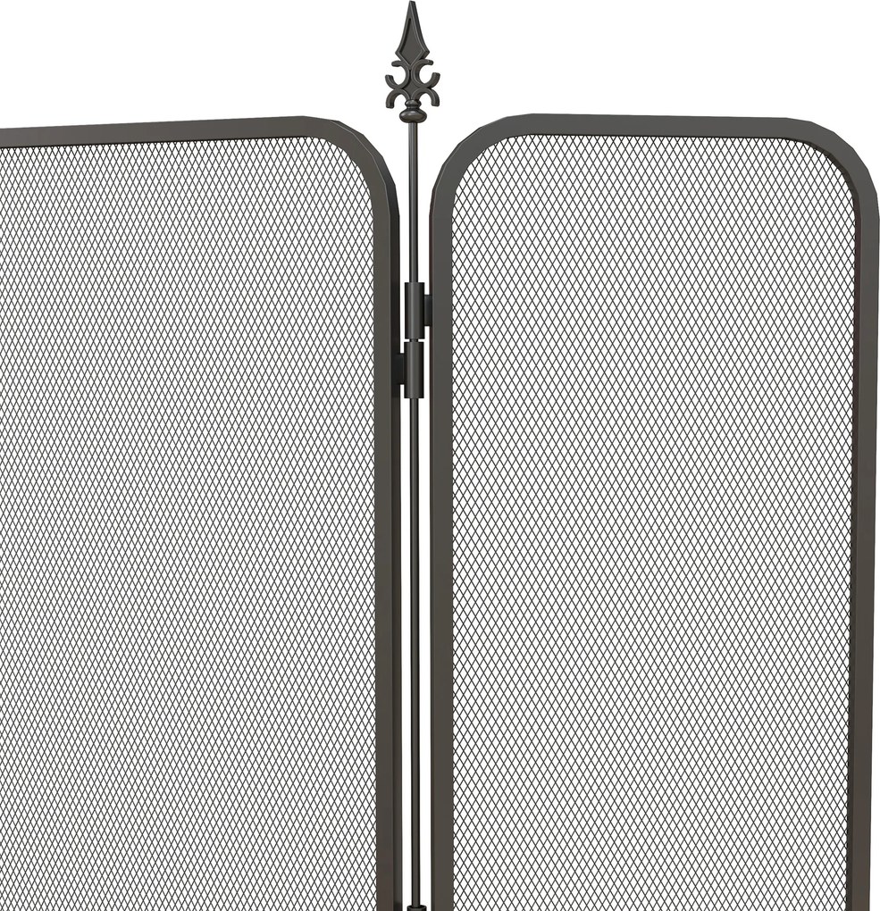 HOMCOM Paravan Pliant pentru Șemineu cu 3 Panouri, Paravan de Protecție din Metal, 96x1,3x56 cm, Negru | Aosom Romania