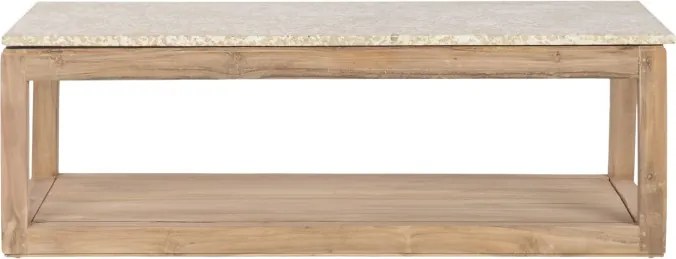 Măsuță de cafea din lemn reciclat cu blat din marmură, 120×60×40 cm, „Petra"