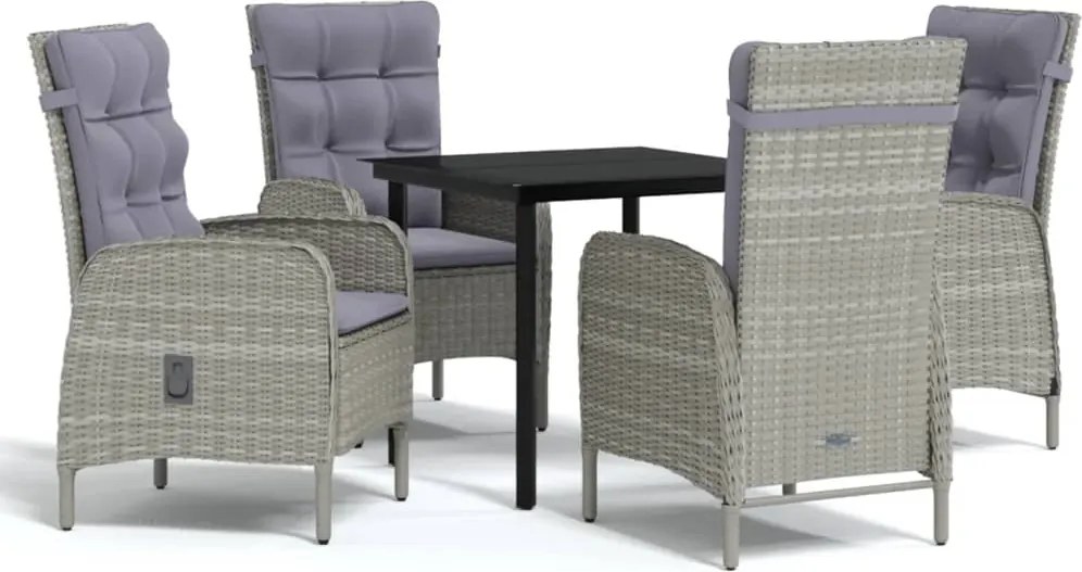 vidaXL Set de servit masa pentru grădină, 5 piese, gri și negru