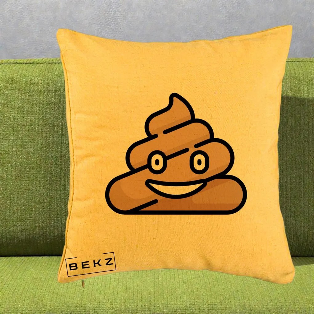 Perna Decorativa Emoji Poop Funny, 40x40 cm, Galben, Husa Detasabila, Perna Inclusa, BEKZ®