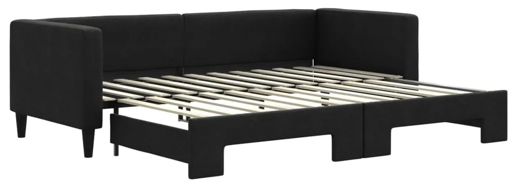 3196575 vidaXL Pat de zi cu extensie, negru, 80x200 cm, textil