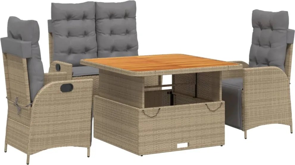 vidaXL Set canapele de grădină, 4 piese, cu perne, bej, poliratan