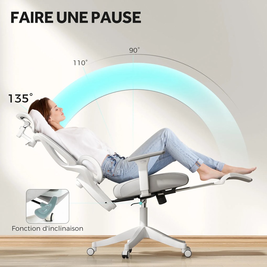 HOMCOM Fotoliu birou fauteuil de birou, înălțime reglabilă, spătar înclinabil, suport pentru cap rotativ, 71x70x119cm, negru | Aosom Romania