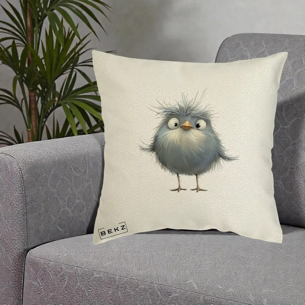 Perna Decorativa Pui Gri Pufos Zbarlit, 40x40 cm, Ecru, Husa Detasabila, Perna Inclusa, BEKZ®