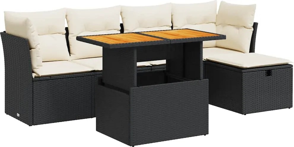 vidaXL Set mobilier grădină perne 6 piese negru poliratan/lemn acacia