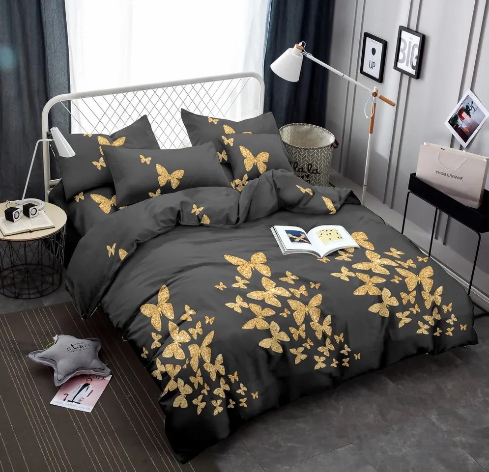 Lenjerie de pat din microfibra Culoare neagra, GOLDEN BUTTERFLY