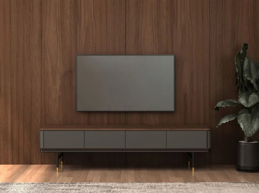 Comoda TV deosebita design LUX Dark Grey-Walnut 200x45cm
