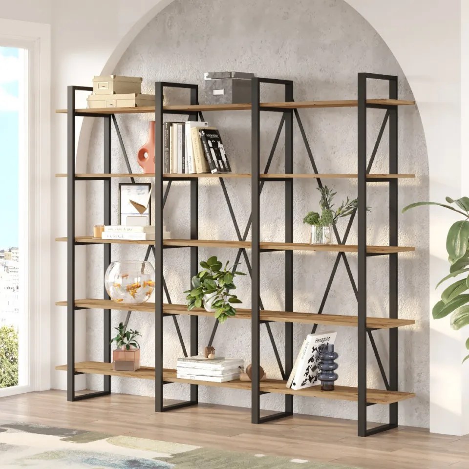 Biblioteca Living ML4 - A, PAL Melaminat / Metal, Pin Atlantic / Negru
