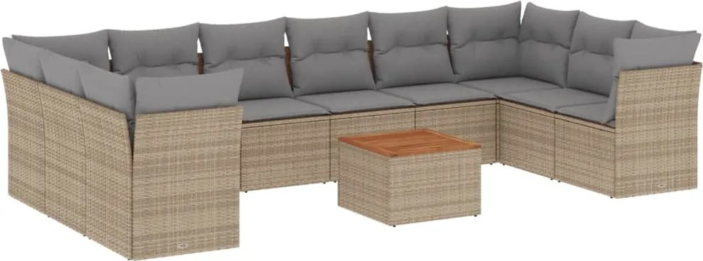 vidaXL Set canapele de grădină, 11 piese, cu perne, bej, poliratan