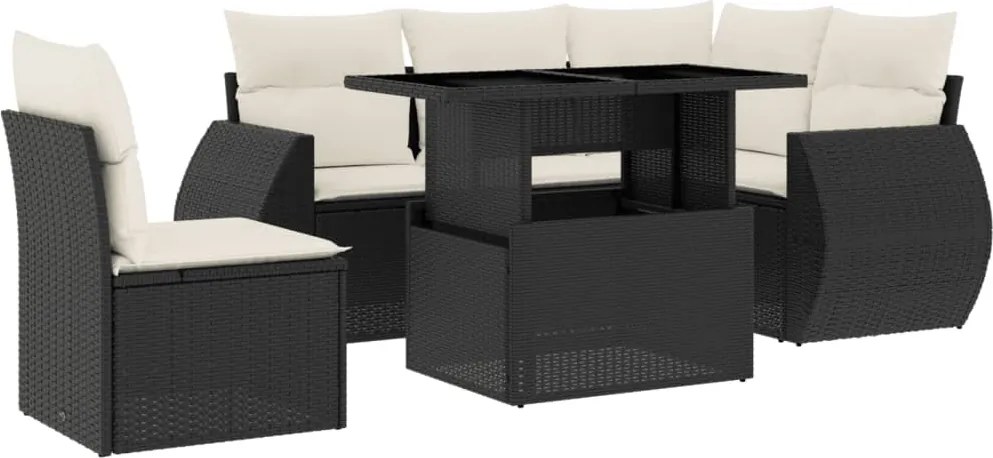vidaXL Set mobilier de grădină cu perne, 6 piese, negru, poliratan