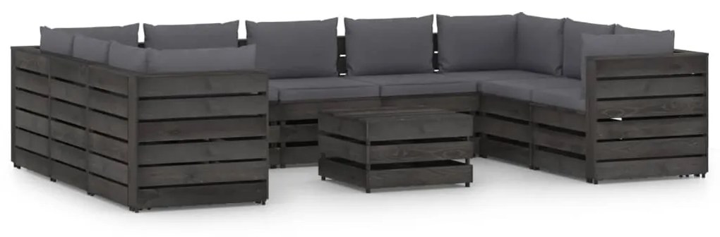 3068372 vidaXL Set mobilier grădină cu perne, 10 piese, lemn impregnat gri